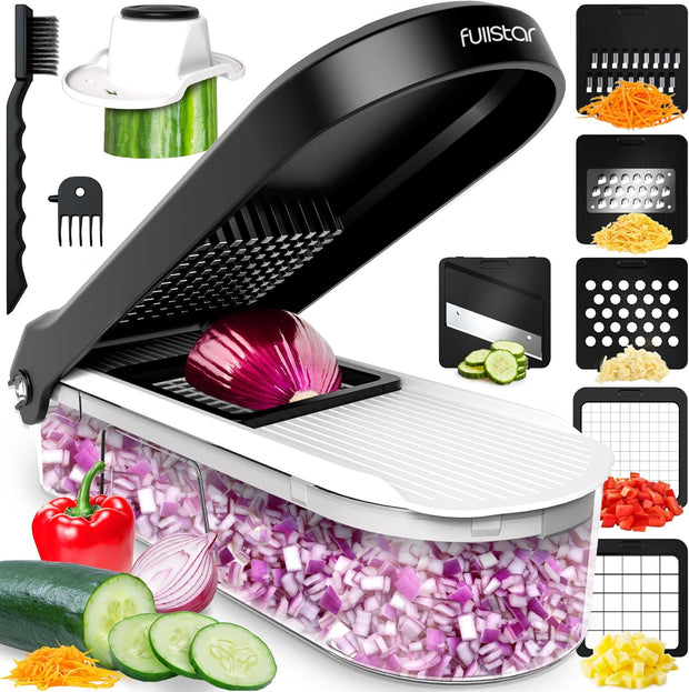 Vegetable Chopper Cutter Mandoline Slicer Cheese Grater - Food Onion Salad Veggie Chopper with Container - French Fry Potato Dicer Slicer Cutter - Kitchen Tools Gadgets (6-in-1)