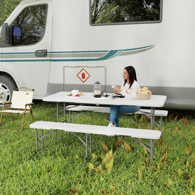 Outsunny Folding Portable Garden Table with Benches